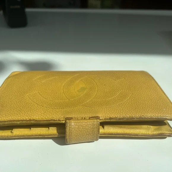 CHANEL Mustard Yellow Leather Clutch Long Wallet Gold Kisslock - Picture 9 of 16